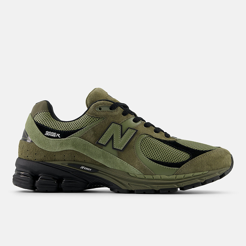 New Balance 2002R Shoes Dark Camo with Dark Olivine and Black